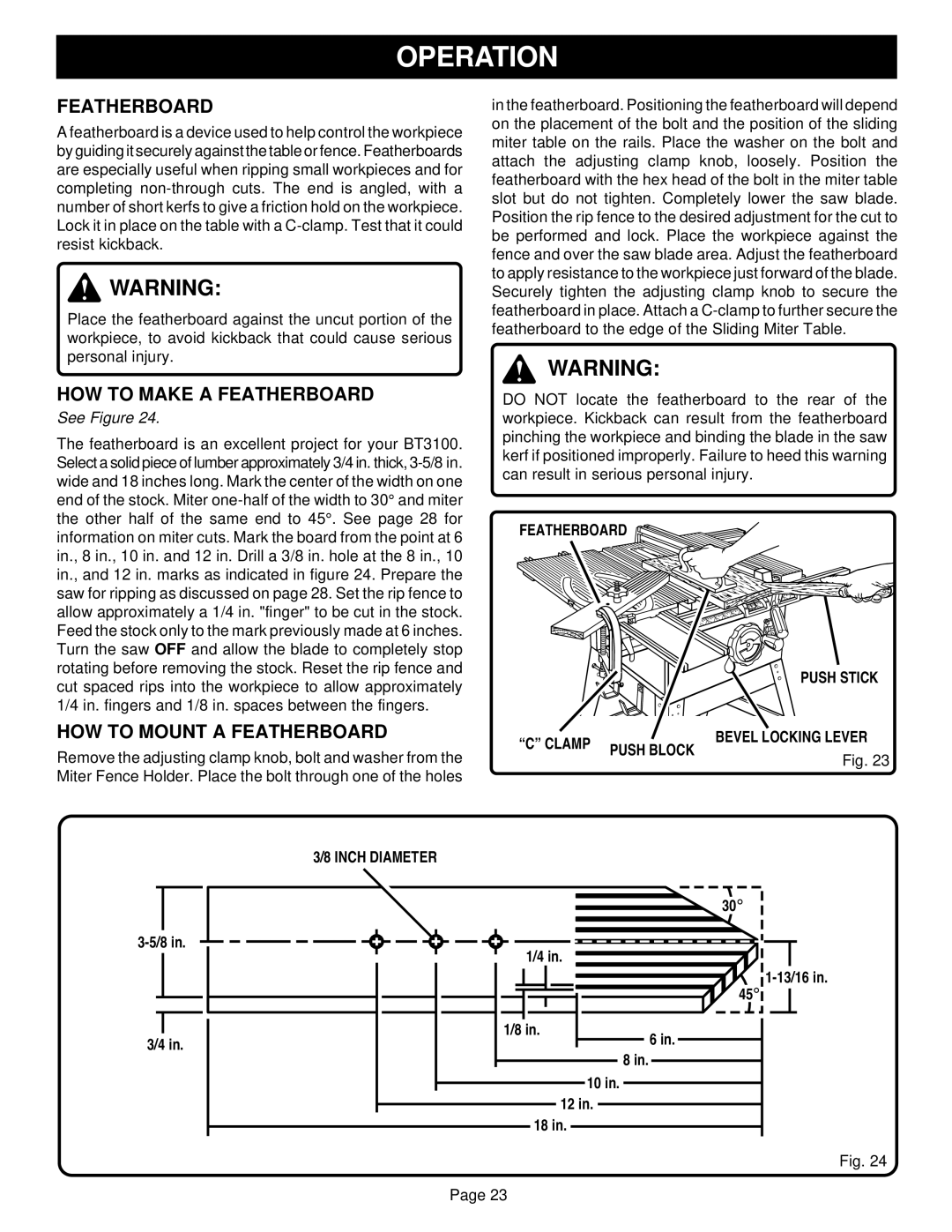 Ryobi BT3100-1 manual HOW to Make a Featherboard, HOW to Mount a Featherboard 