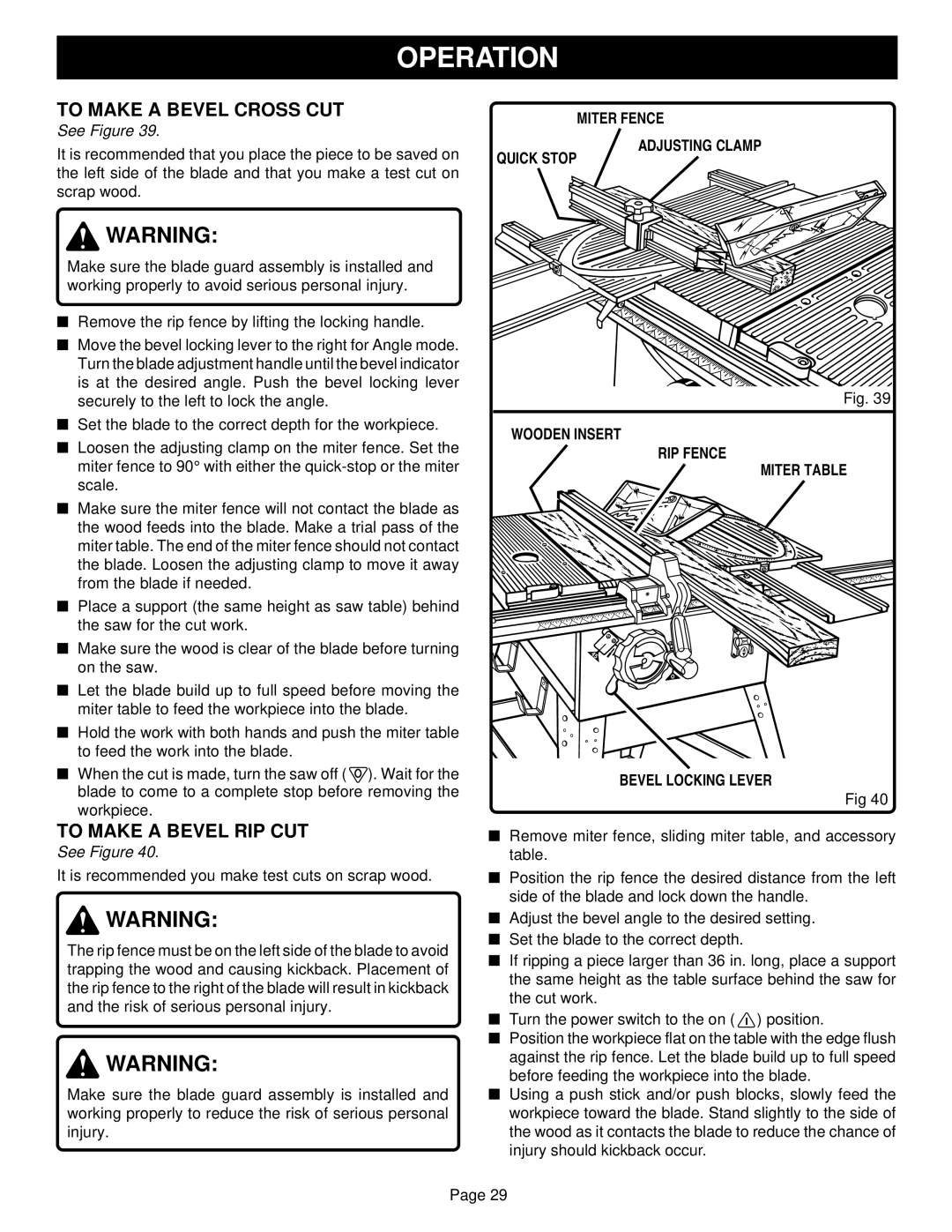 Ryobi BT3100-1 manual To Make a Bevel Cross CUT, To Make a Bevel RIP CUT 