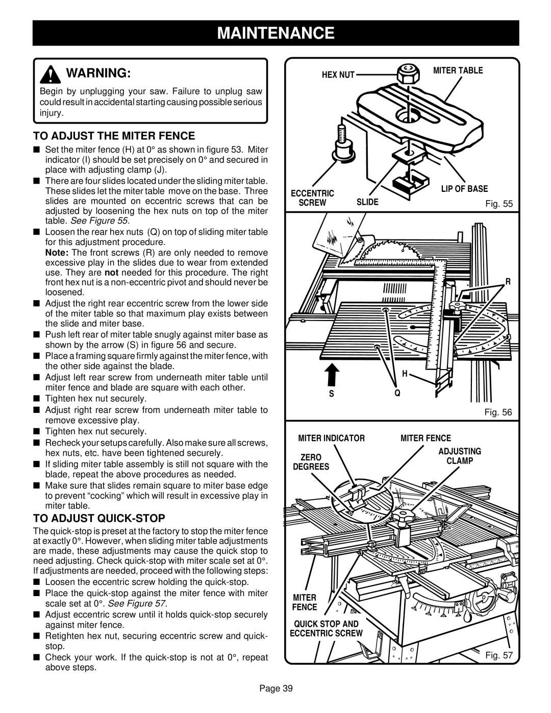 Ryobi BT3100-1 manual To Adjust the Miter Fence, To Adjust QUICK-STOP, LIP of Base, Slide, Miter Indicator 