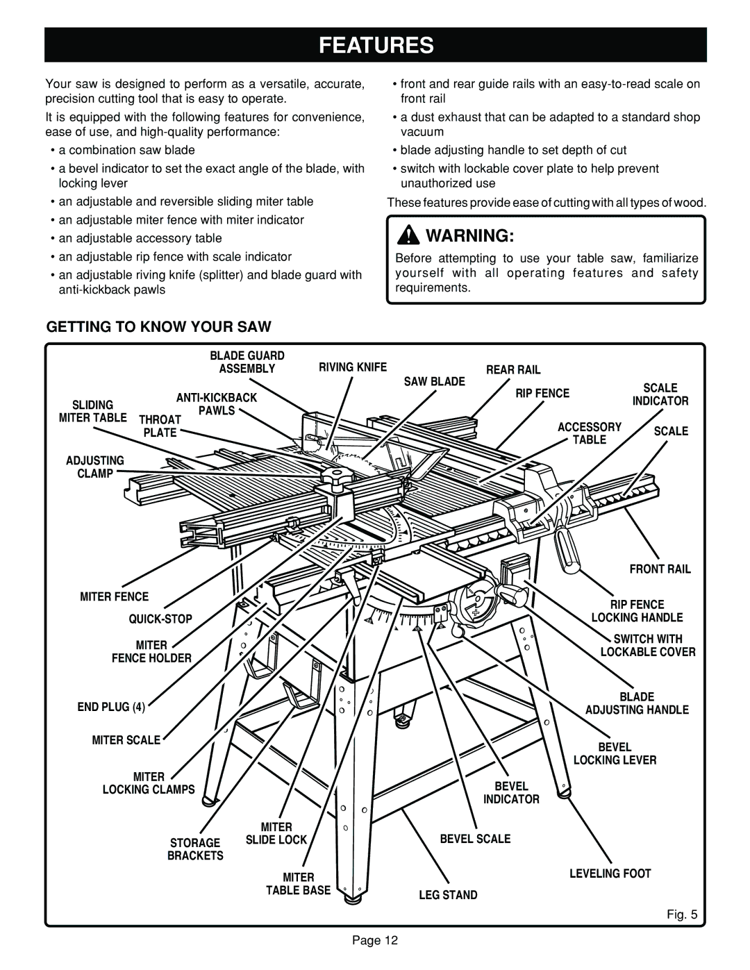 Ryobi BT3100 manual Features, Getting to Know Your SAW, Sliding, Scale 