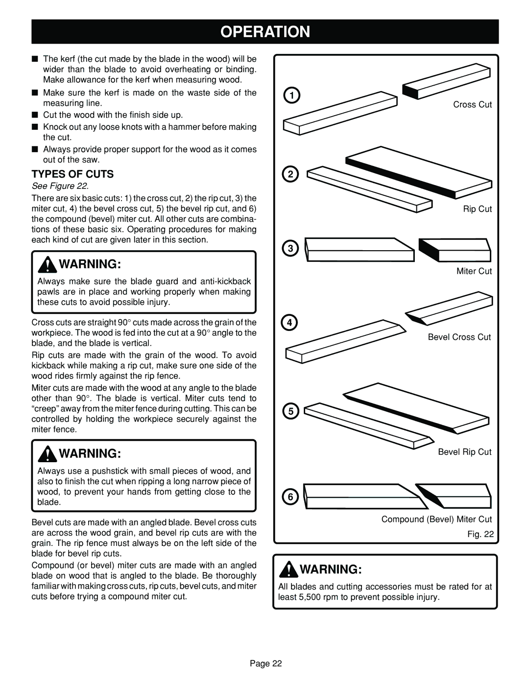 Ryobi BT3100 manual Types of Cuts 