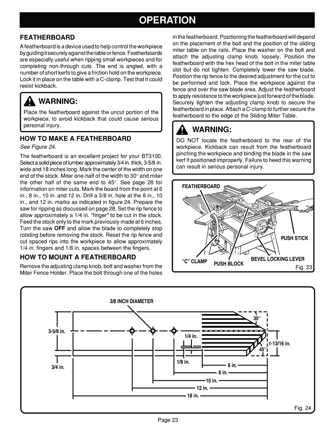 Ryobi BT3100 manual HOW to Make a Featherboard, HOW to Mount a Featherboard 