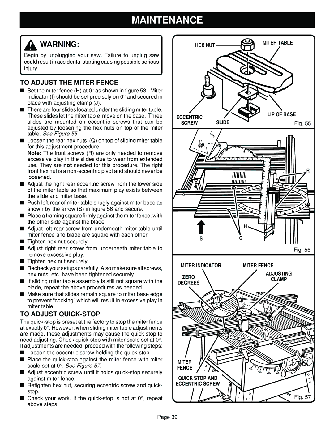 Ryobi BT3100 manual To Adjust the Miter Fence, To Adjust QUICK-STOP, LIP of Base, Slide, Miter Indicator 