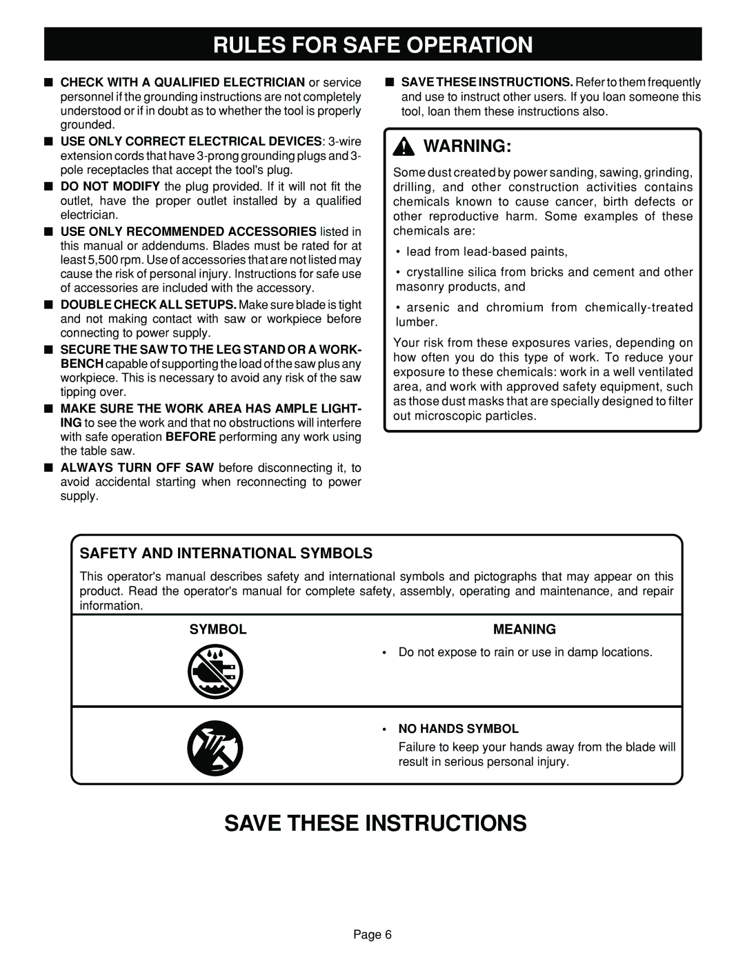 Ryobi BT3100 manual Safety and International Symbols, No Hands Symbol 