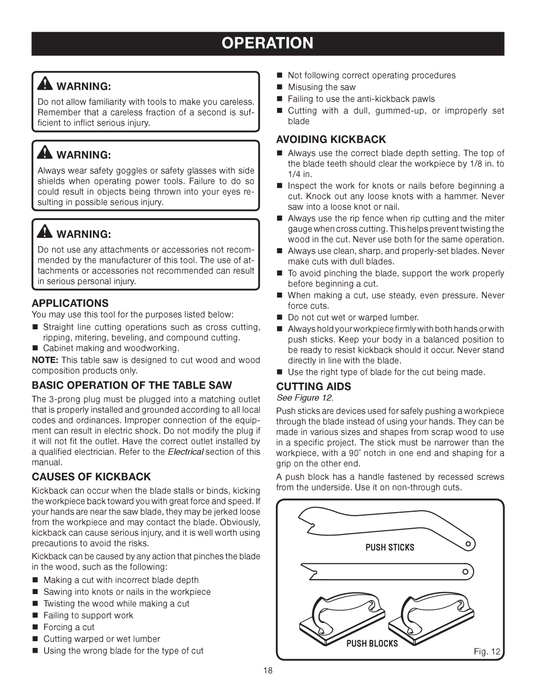 Ryobi BTS10 manual Operation 