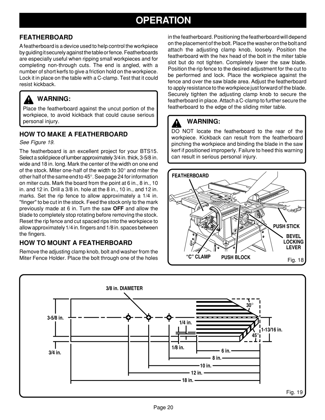 Ryobi BTS15 manual HOW to Make a Featherboard, HOW to Mount a Featherboard 