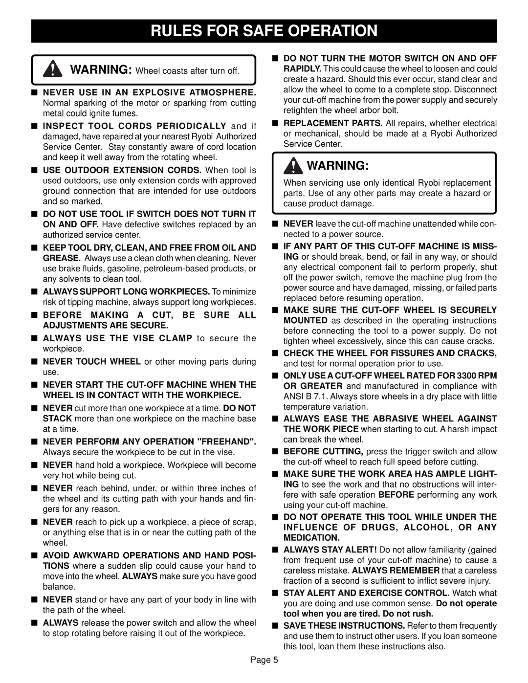 Ryobi C2600 warranty Before Making a CUT, be Sure ALL Adjustments are Secure 