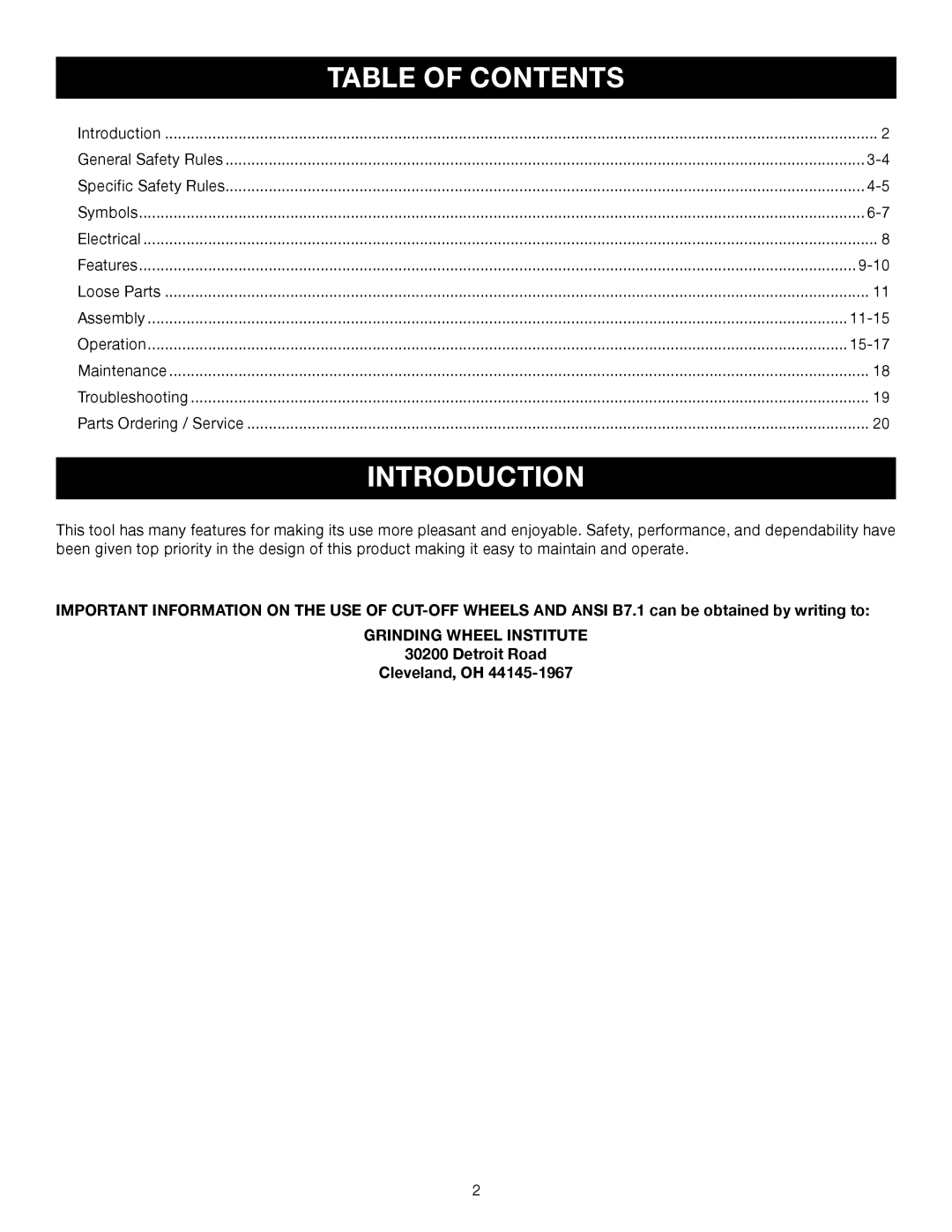 Ryobi C358 manual Table of Contents, Introduction 