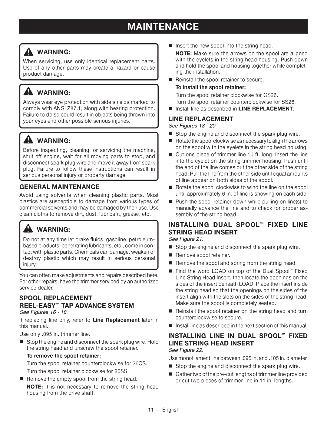 Ryobi S430 RY34441, C430 RY34421 manuel dutilisation Maintenance 