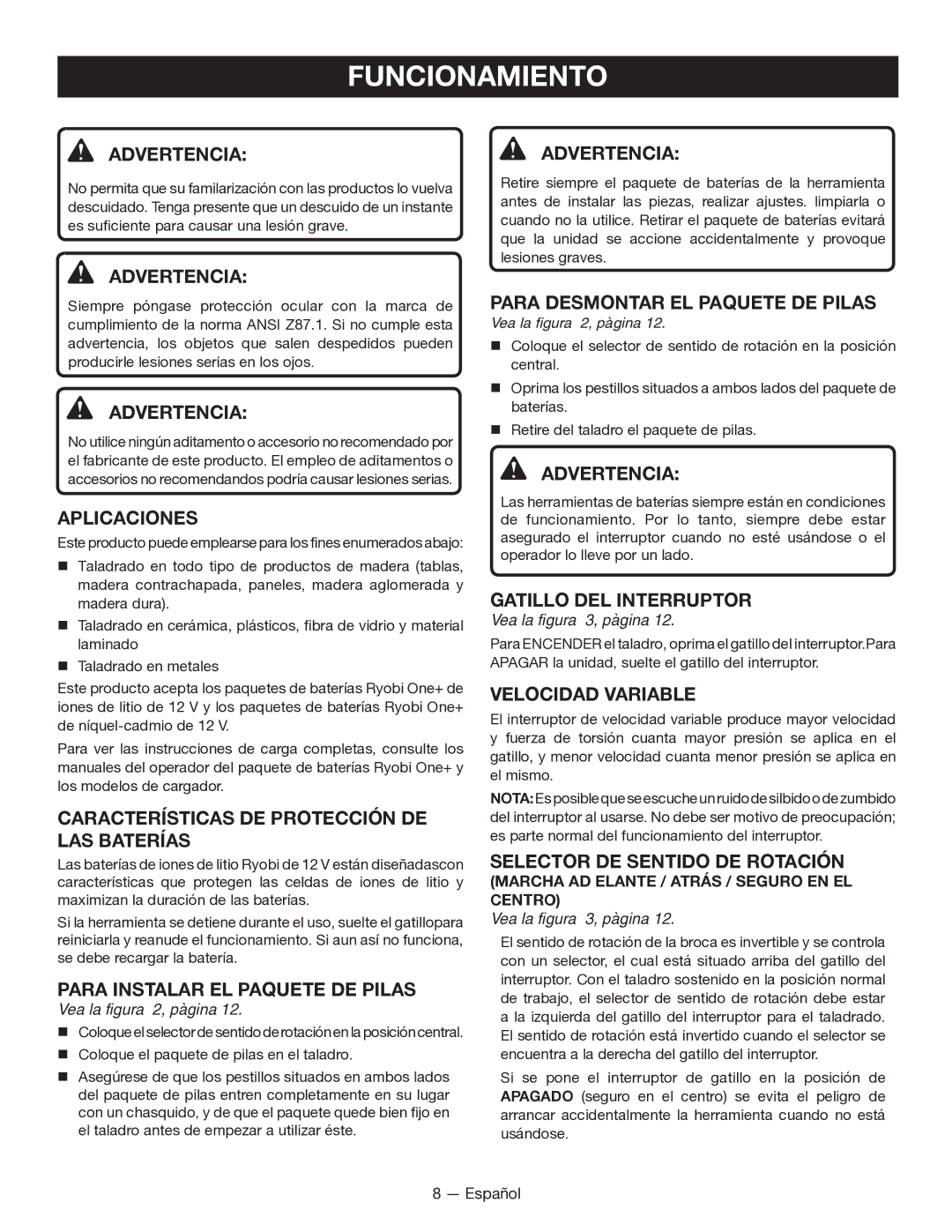 Ryobi CD100 manuel dutilisation Funcionamiento 