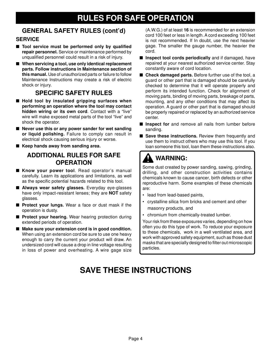 Ryobi CFS1500 specifications Specific Safety Rules, Additional Rules for Safe Operation, Service 