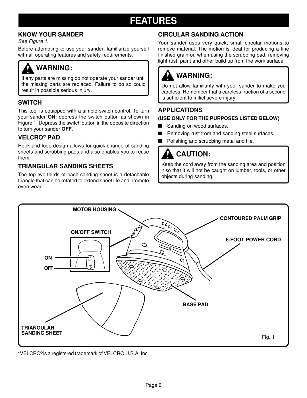 Ryobi CFS1500 specifications Features 