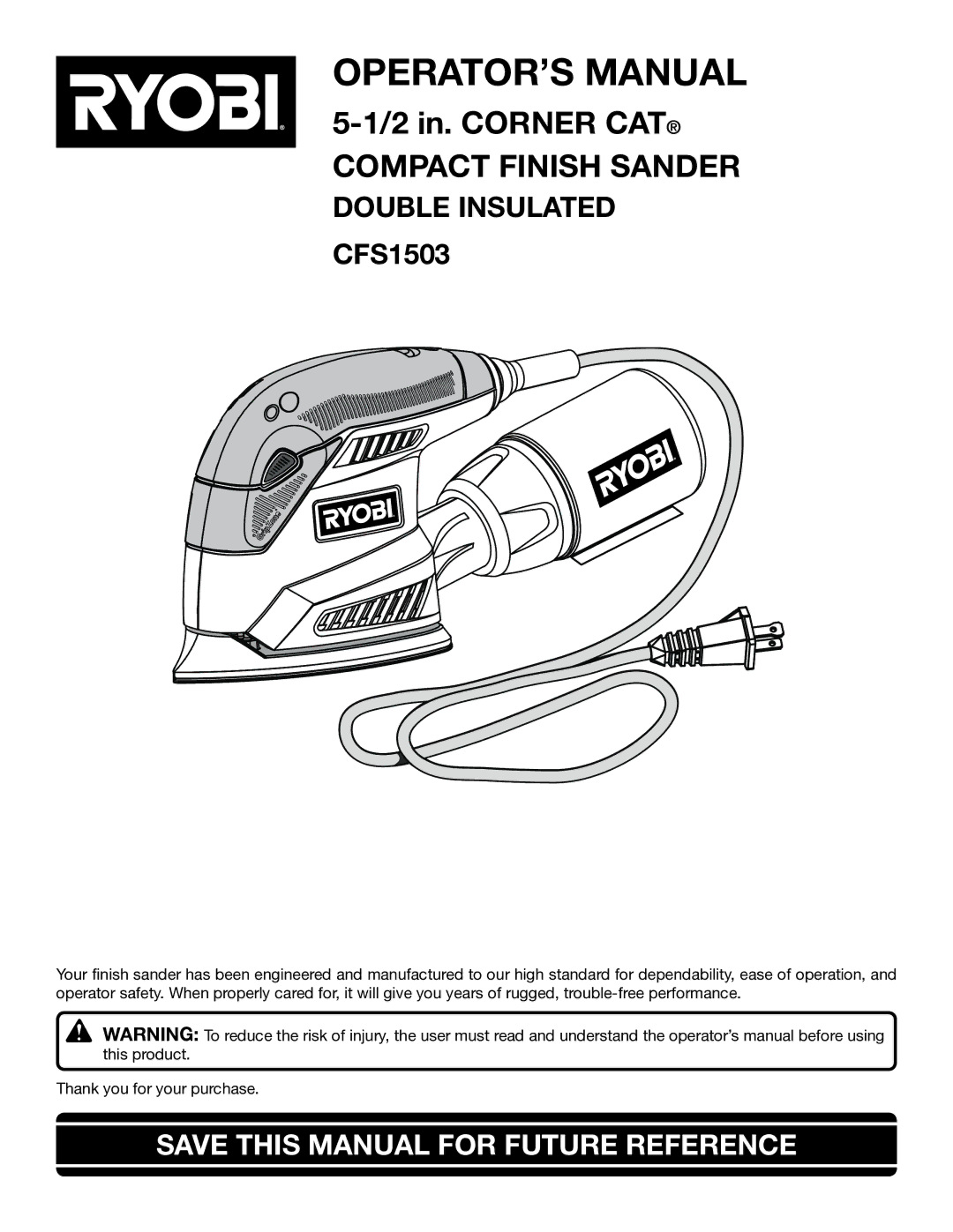 Ryobi CFS1503K manual OPERATOR’S Manual, Save this Manual for Future Reference 