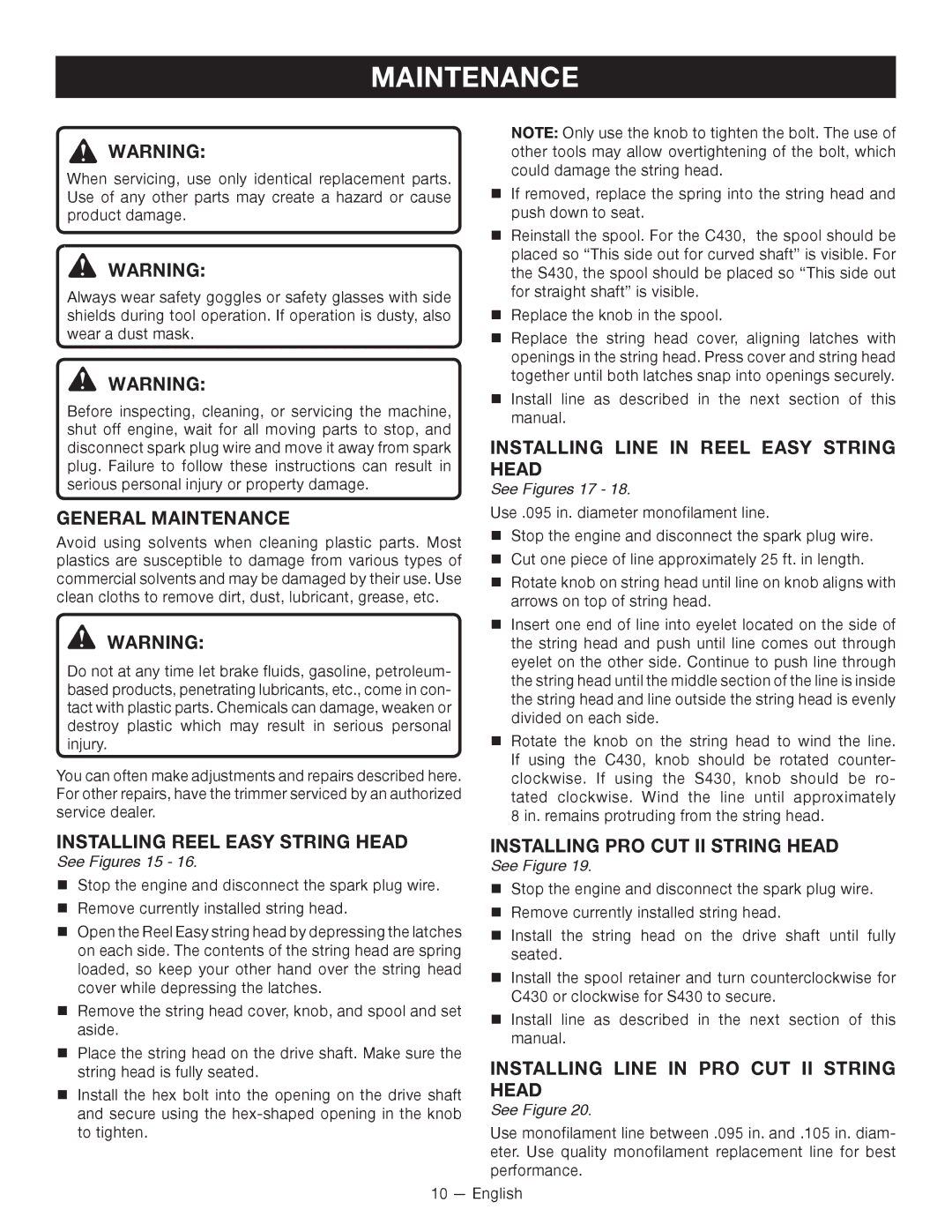 Ryobi CS -- RY34420, SS -- RY34440 manuel dutilisation General Maintenance 