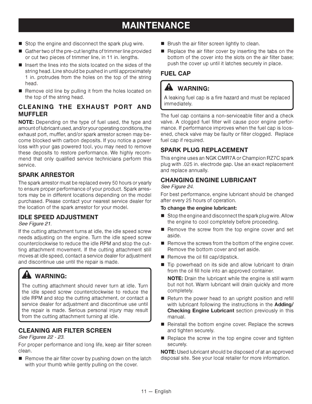 Ryobi SS -- RY34440, CS -- RY34420 manuel dutilisation Cleaning the Exhaust Port and Muffler Spark Arrestor, Fuel CAP 