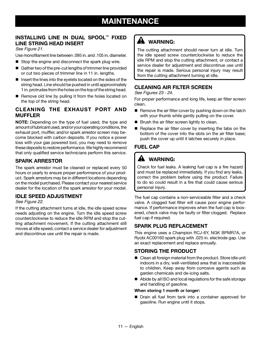 Ryobi SS26 RY28040 Installing Line in Dual Spool Fixed Line String Head Insert, Idle Speed Adjustment, Fuel CAP 