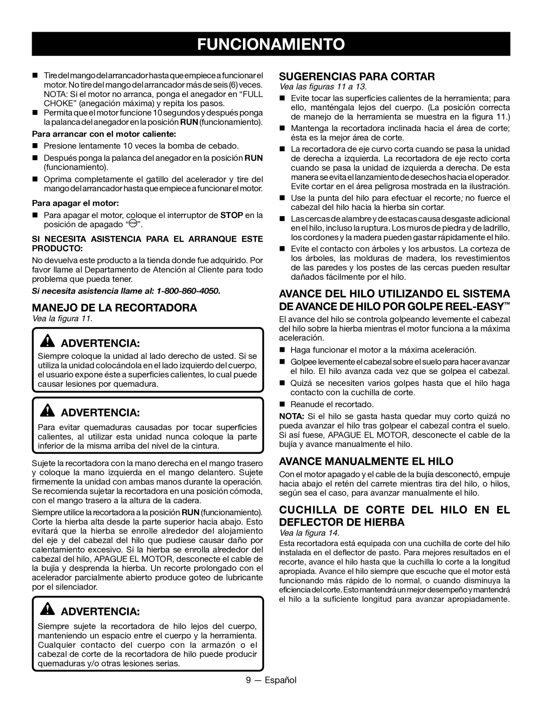 Ryobi SS26 RY28040, CS26 RY28020 Manejo DE LA Recortadora, Sugerencias Para Cortar, Avance Manualmente EL Hilo 