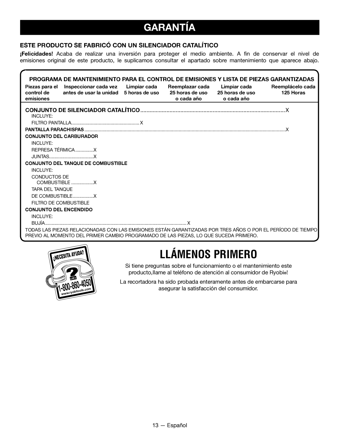 Ryobi SS26 RY28040, CS26 RY28020 manuel dutilisation Garantía, Conjunto DE Silenciador Catalítico, 4050 