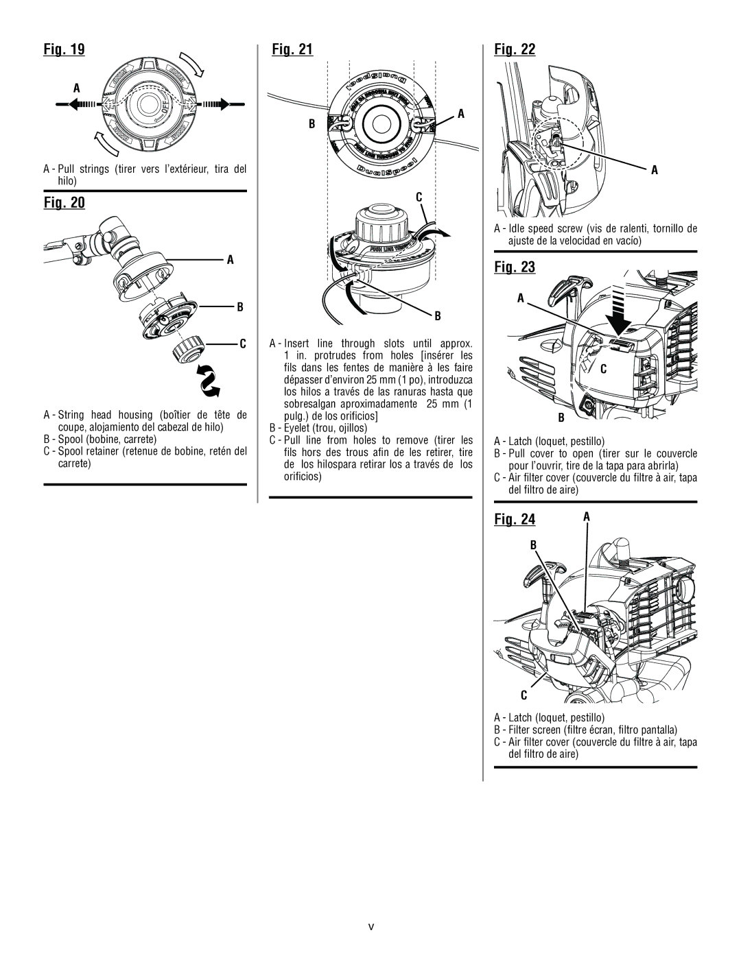 Ryobi SS26 RY28040, CS26 RY28020 manuel dutilisation Latch loquet, pestillo 