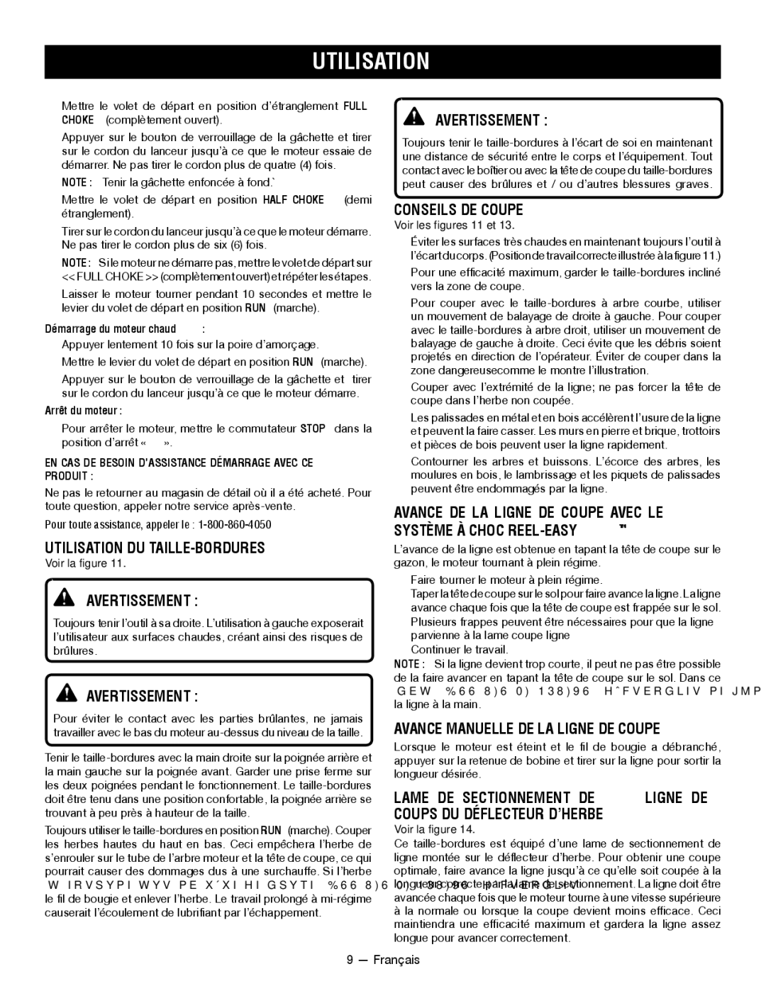 Ryobi CS26 Utilisation DU TAILLE-BORDURES, Conseils DE Coupe, Avance Manuelle DE LA Ligne DE Coupe, Voir les figures 11 et 