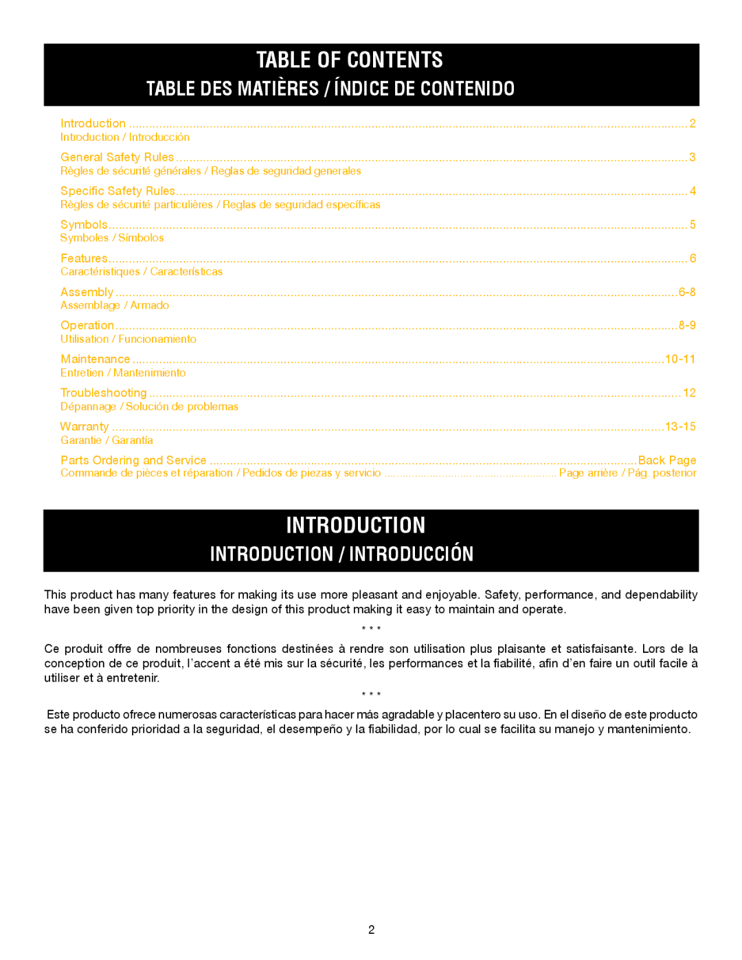 Ryobi CS26 manuel dutilisation Table of Contents, Introduction 