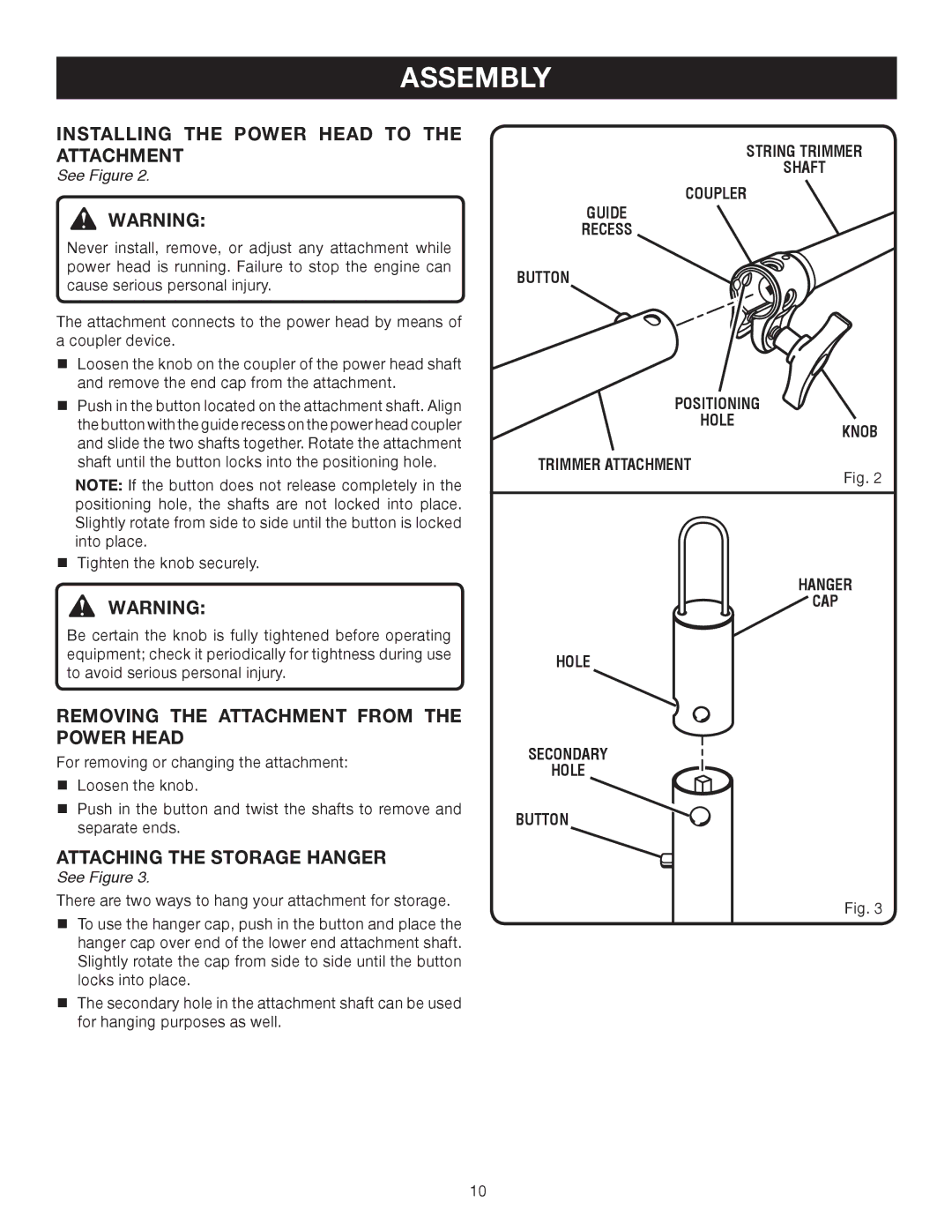 Ryobi SS30 RY30240 Installing the Power Head to the Attachment, Removing the Attachment from the Power Head, See Figure 