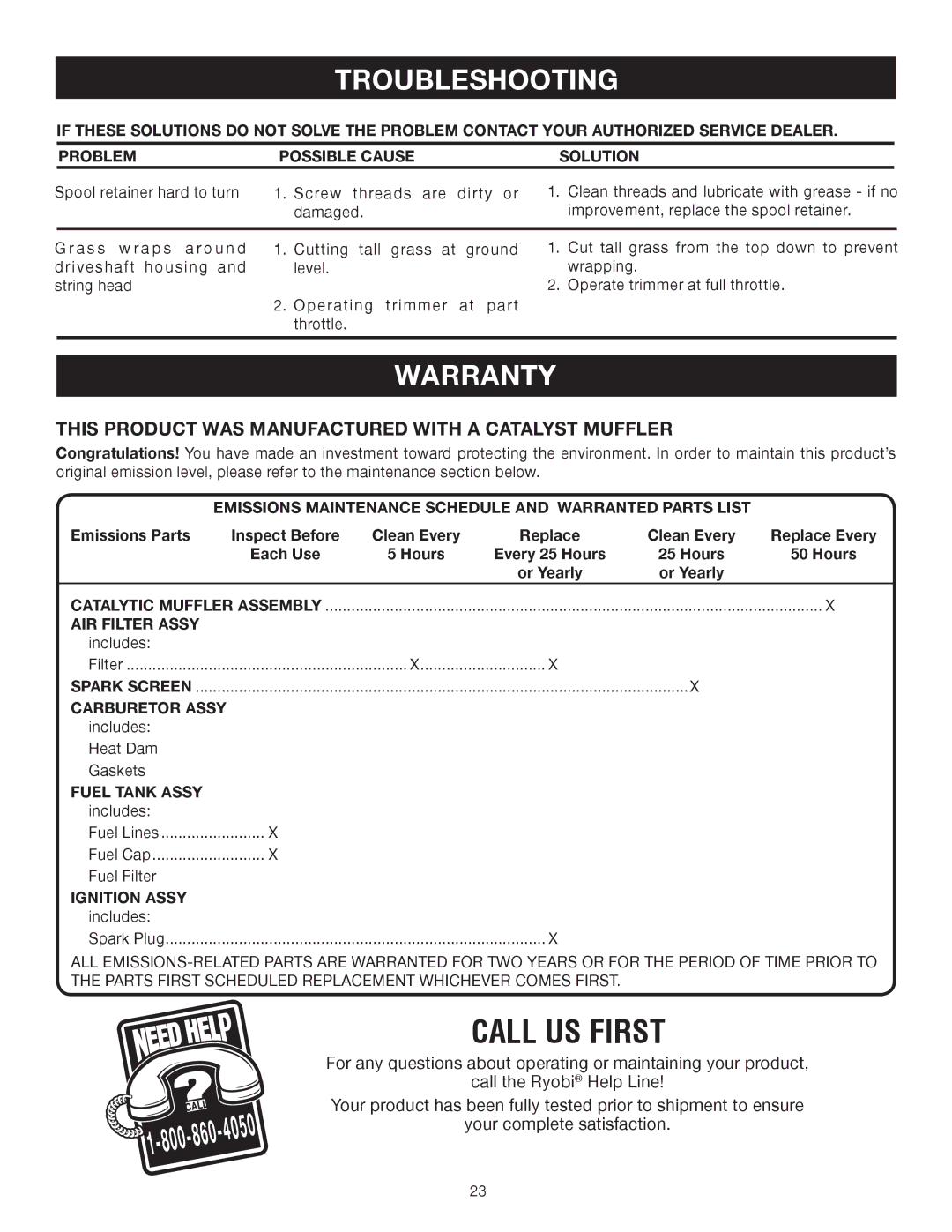 Ryobi BC30 RY30260, CS30 RY30220, SS30 RY30240 manual Warranty, This Product WAS Manufactured with a Catalyst Muffler 