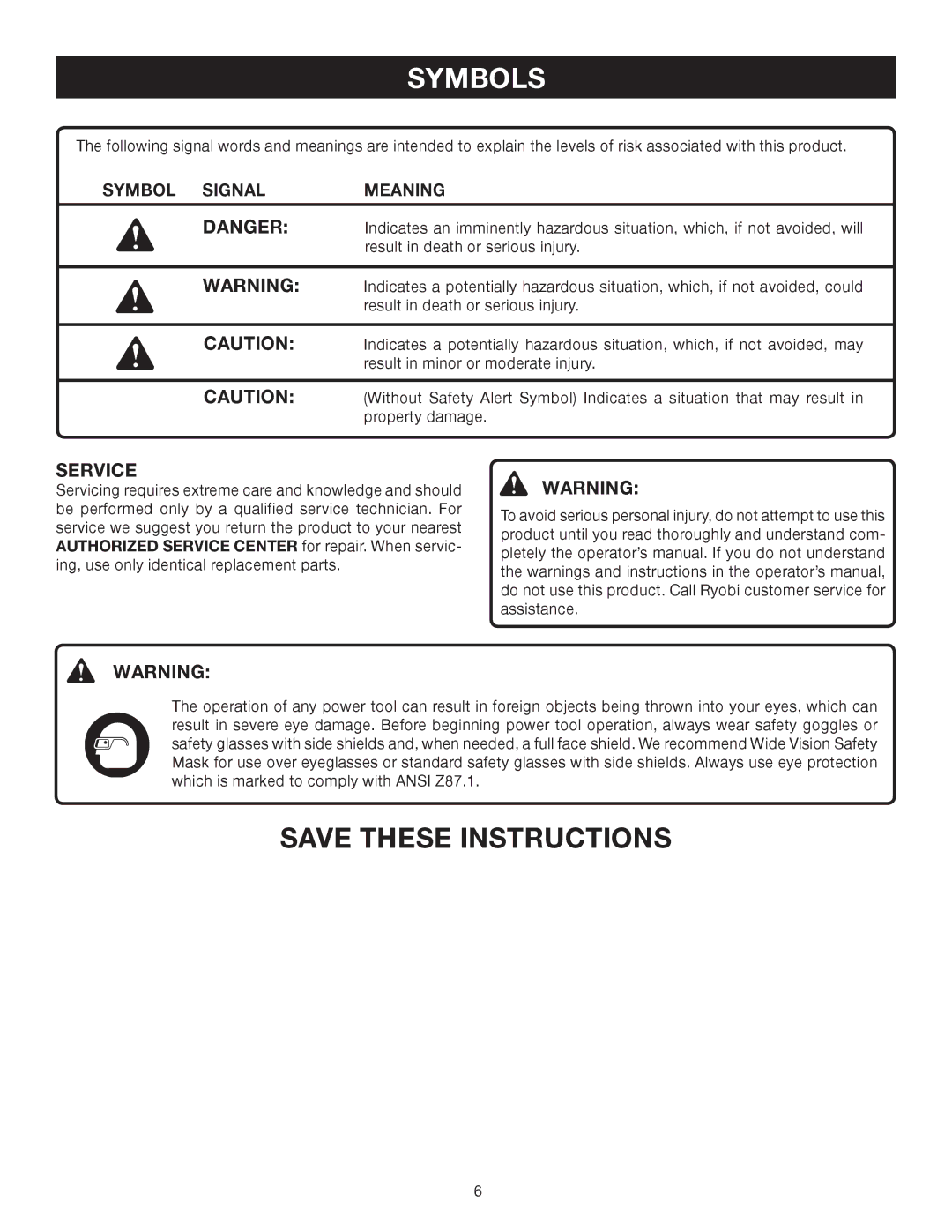 Ryobi CS30 RY30220, SS30 RY30240, BC30 RY30260 manual Service 