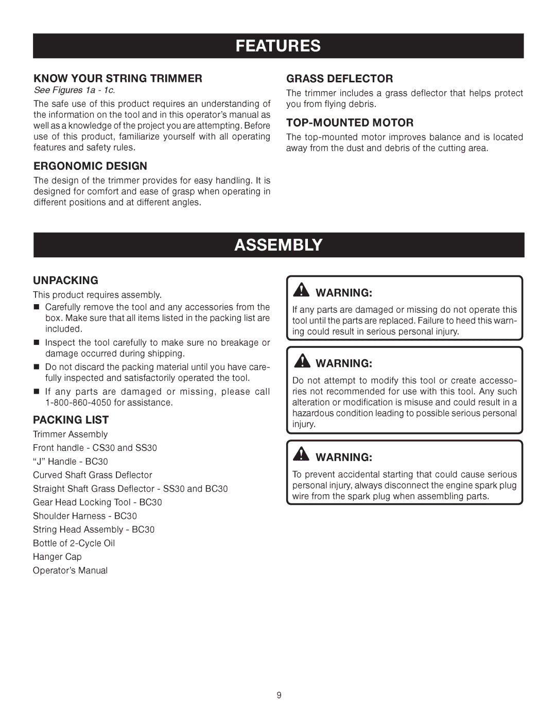 Ryobi CS30 RY30220, SS30 RY30240, BC30 RY30260 manual Assembly 