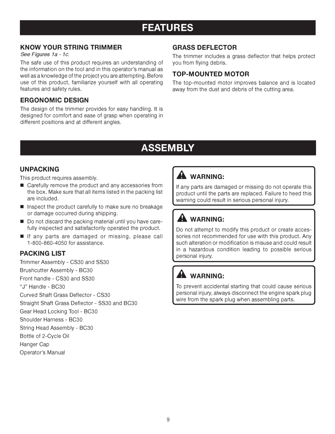 Ryobi CS30 RY30524, SS30 RY30544, BC30 RY30564 manual Assembly 