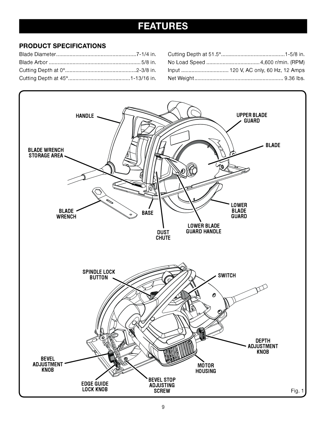 Ryobi CSB123 manual Features, Product Specifications 