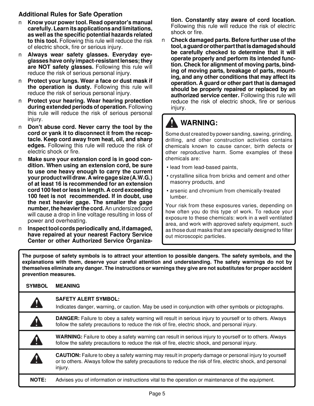 Ryobi CSB120, CSB130JS specifications Additional Rules for Safe Operation, Symbol Meaning Safety Alert Symbol 