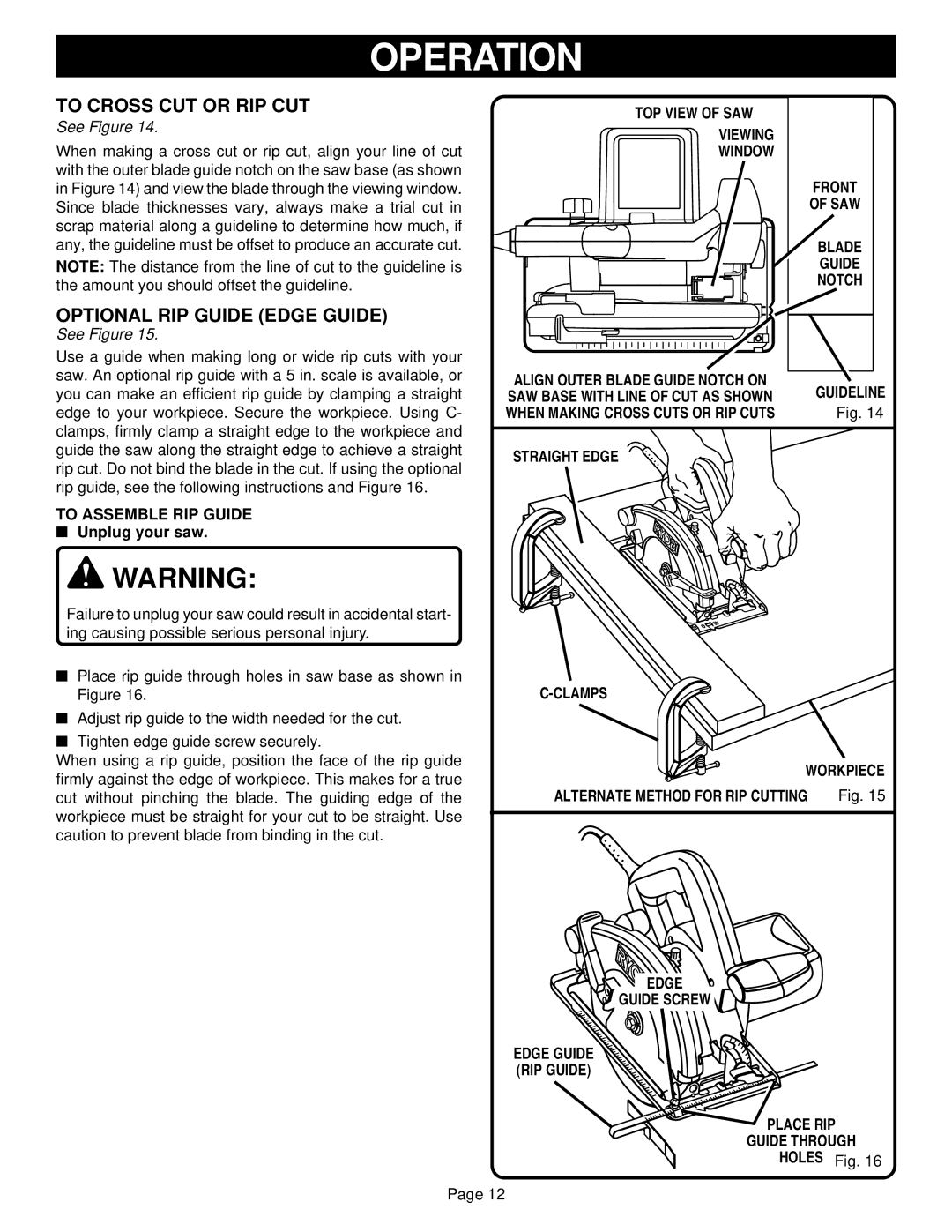 Ryobi CSB1308 specifications Clamps Workpiece, Place RIP Guide Through 