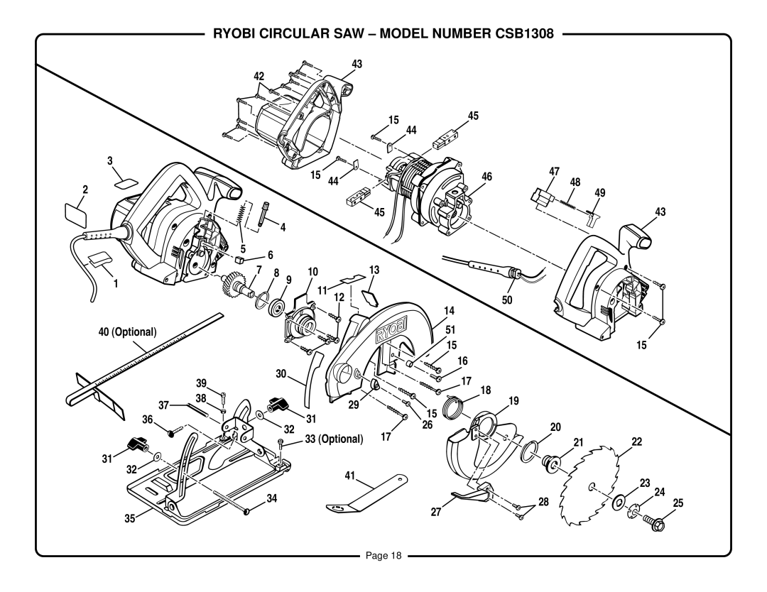 Ryobi CSB1308 specifications Optional 