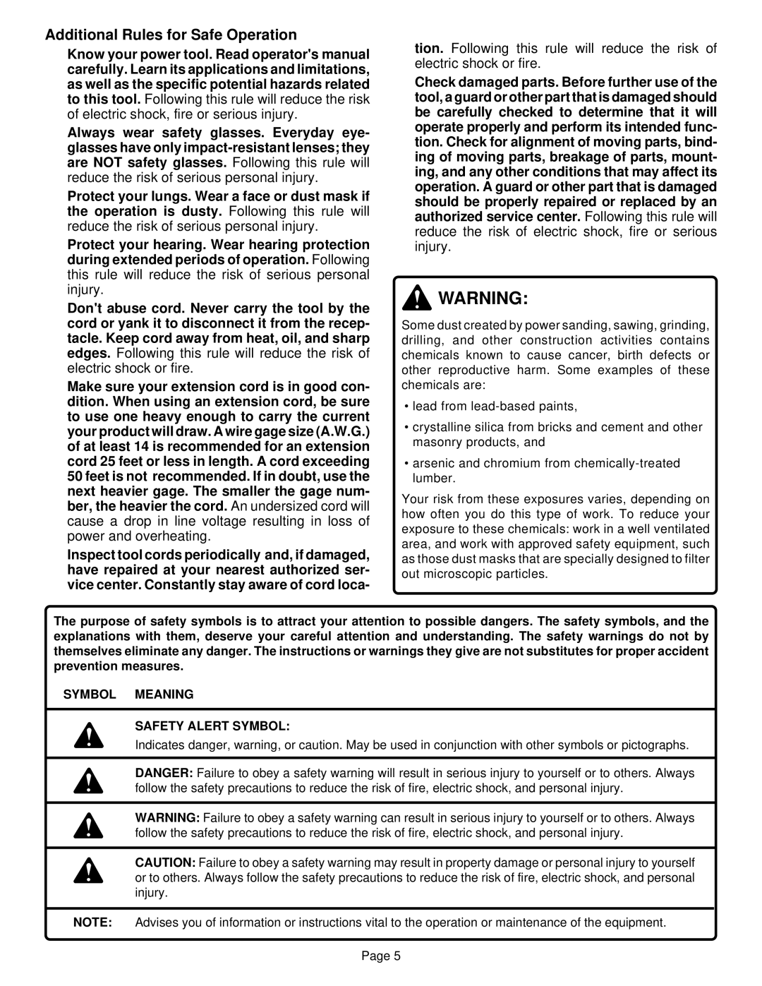 Ryobi CSB1308 specifications Additional Rules for Safe Operation, Symbol Meaning Safety Alert Symbol 