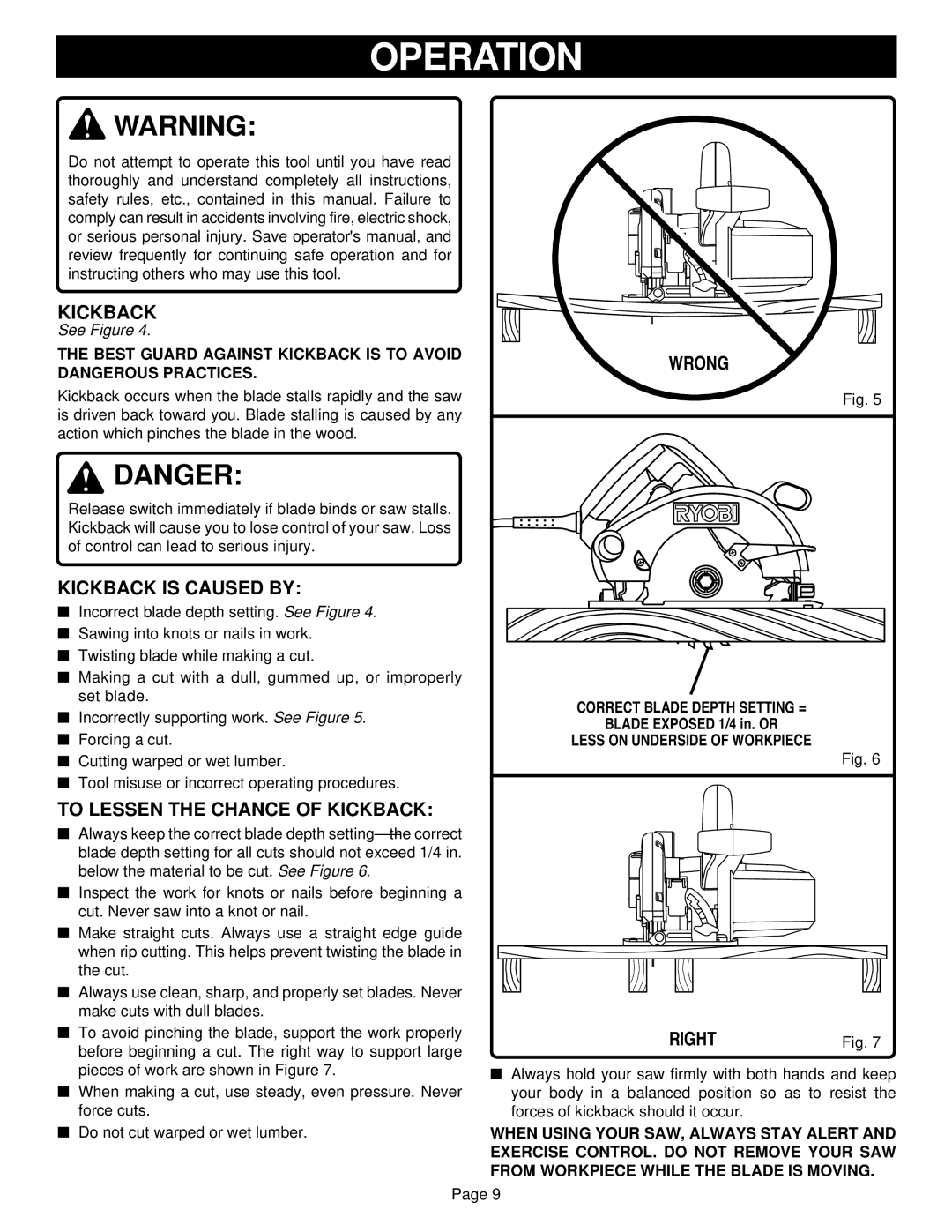 Ryobi CSB1308 specifications Operation 