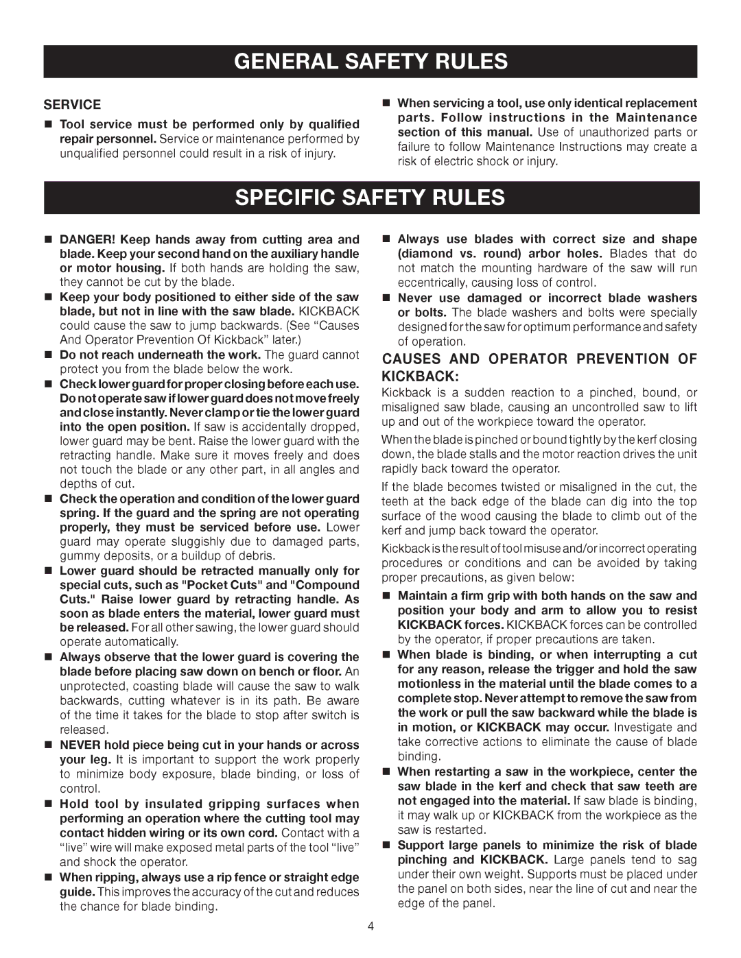 Ryobi CSB132L manual Specific Safety Rules, Causes and Operator Prevention of Kickback 