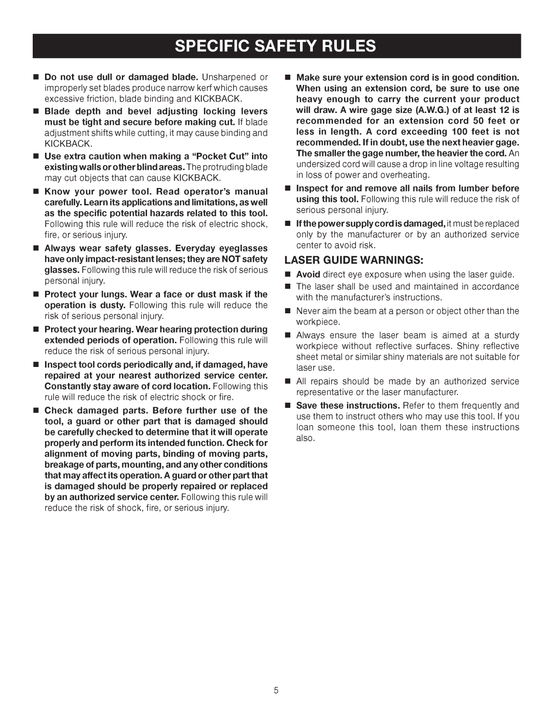 Ryobi CSB132L manual Laser Guide Warnings 