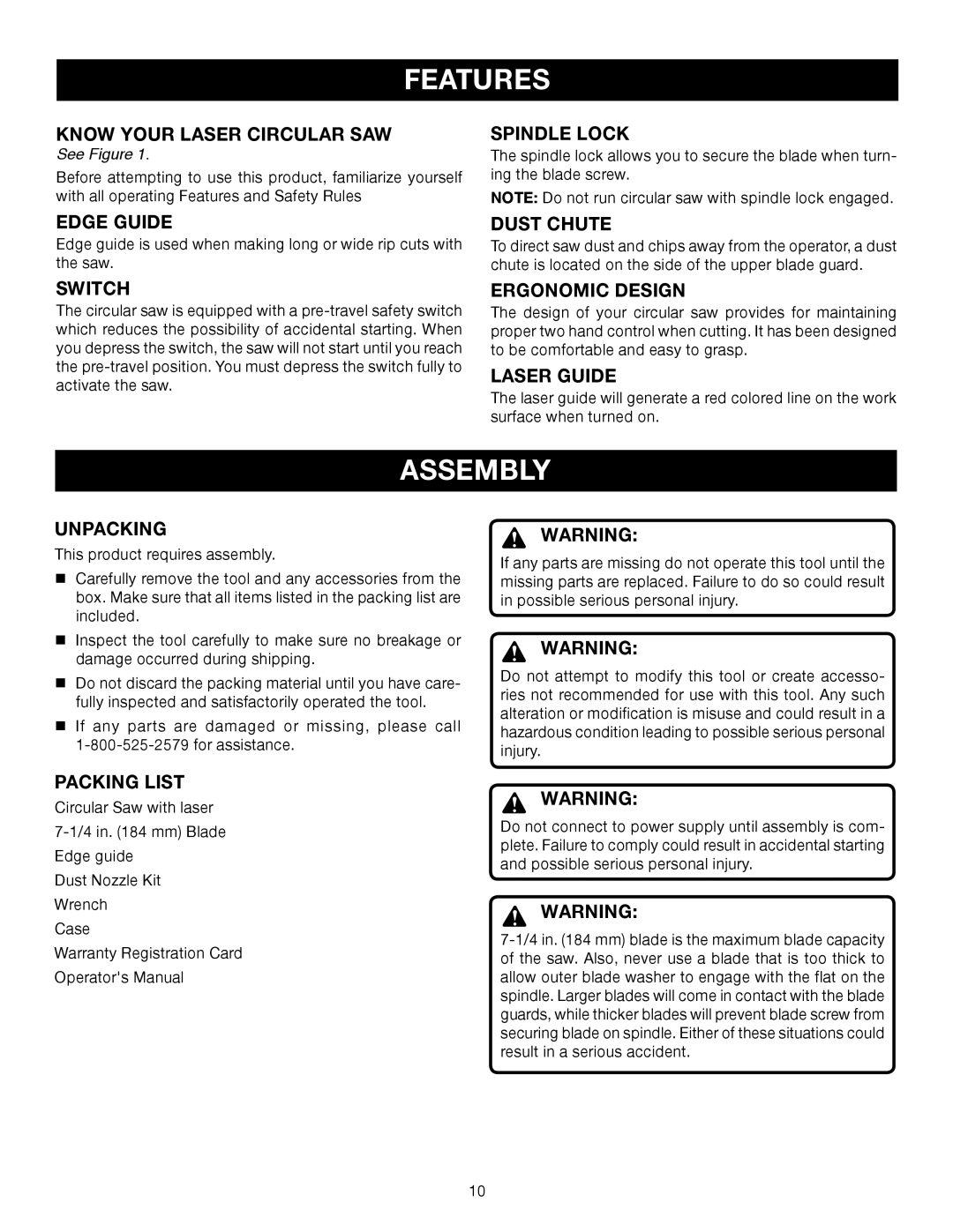 Ryobi csb140lz manual Assembly 