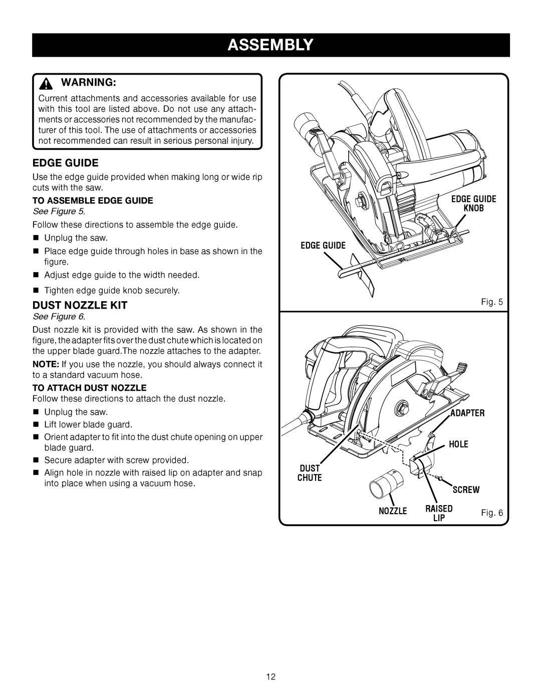 Ryobi csb140lz manual Dust Nozzle KIT, To Attach Dust Nozzle 