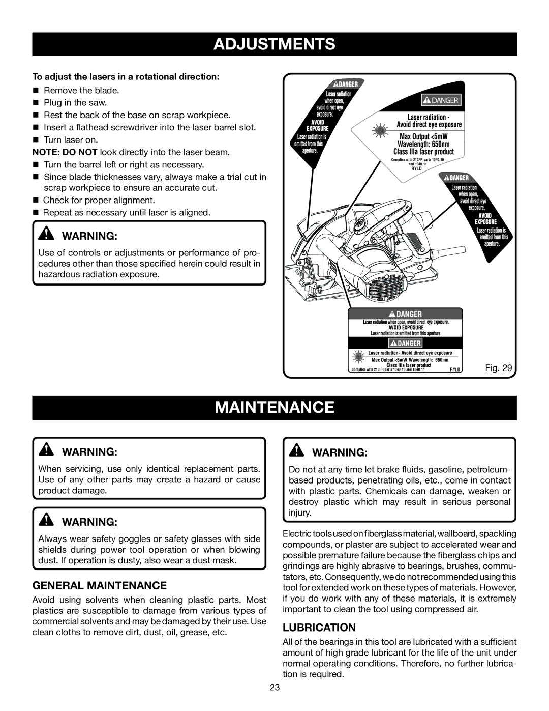 Ryobi CSB141LZ manual General Maintenance, Lubrication 