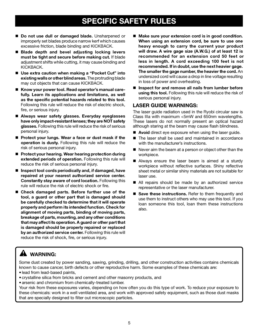 Ryobi CSB141LZ manual Laser Guide Warnings 