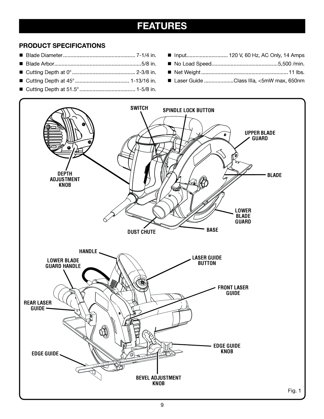 Ryobi CSB141LZ manual Features, Product Specifications 