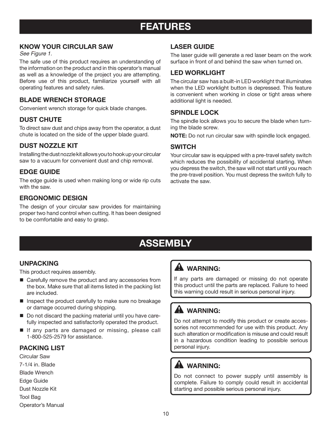 Ryobi CSB142LZ manual Assembly 