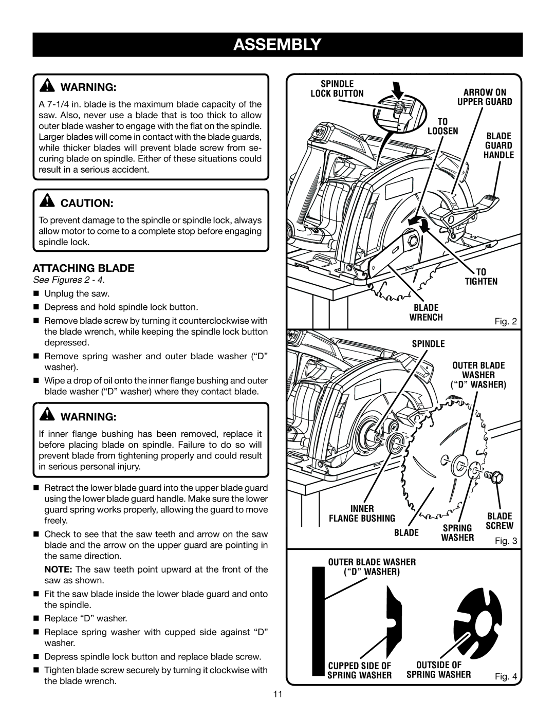 Ryobi CSB142LZ manual Attaching Blade, See Figures 2 