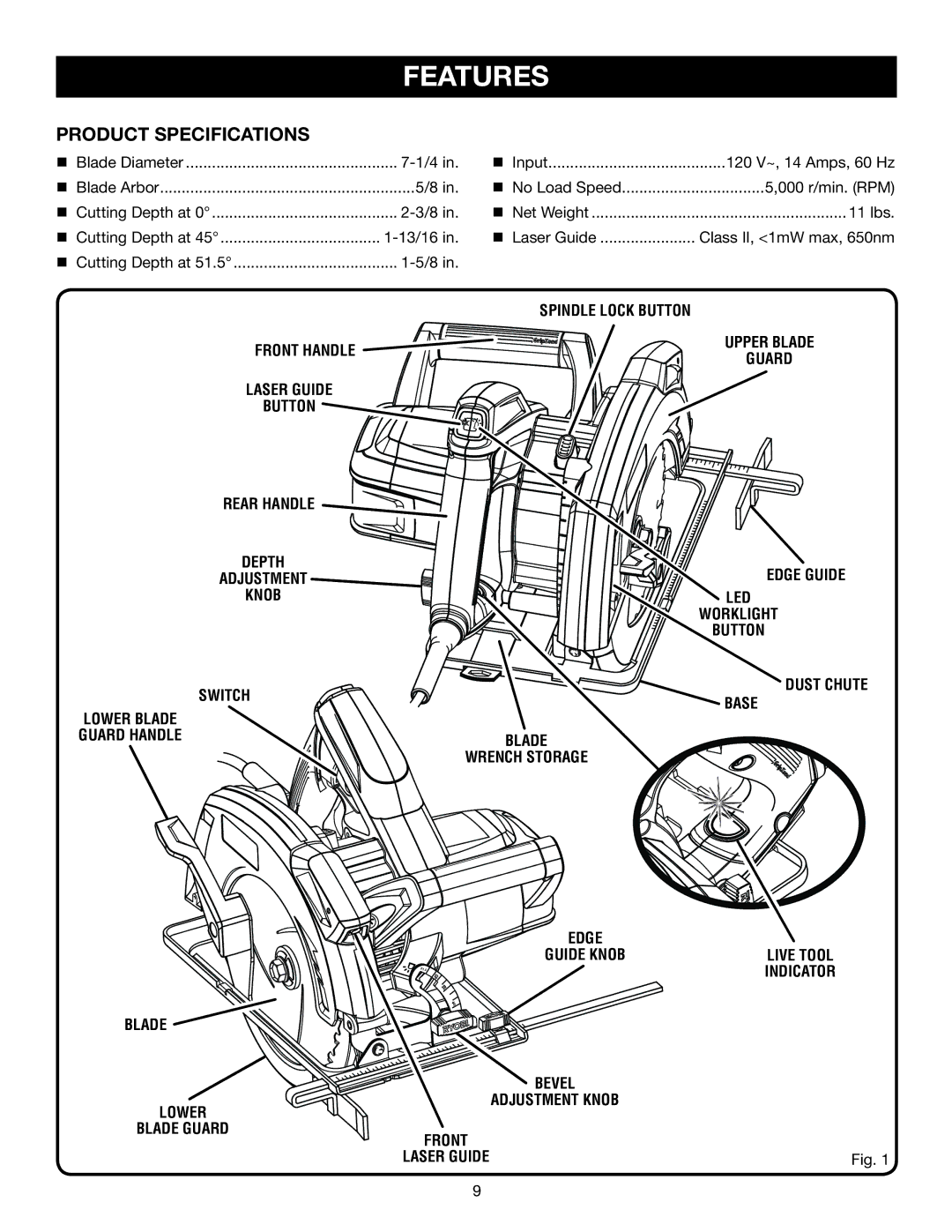 Ryobi CSB142LZ manual Features, Product Specifications 