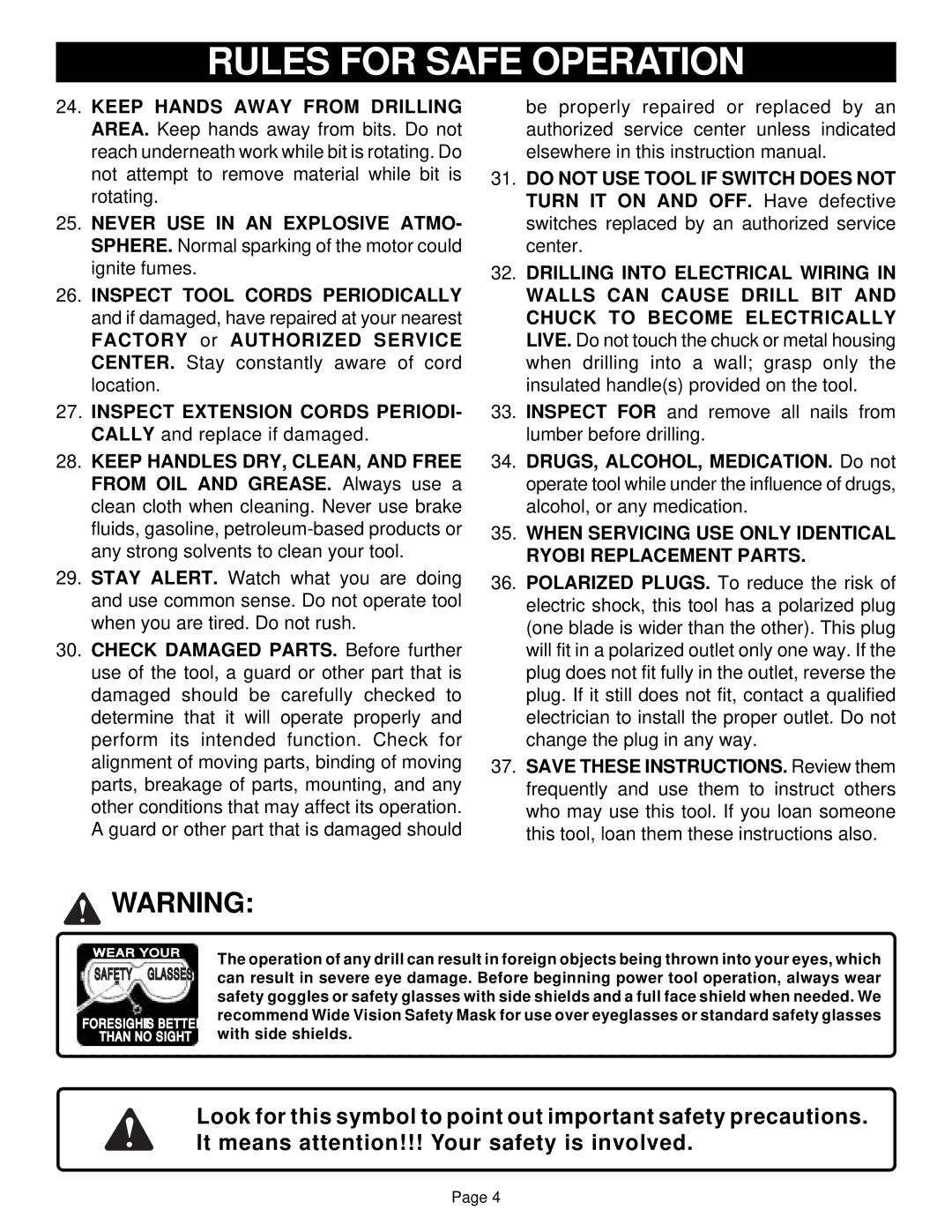 Ryobi D130VR owner manual When Servicing USE only Identical Ryobi Replacement Parts 