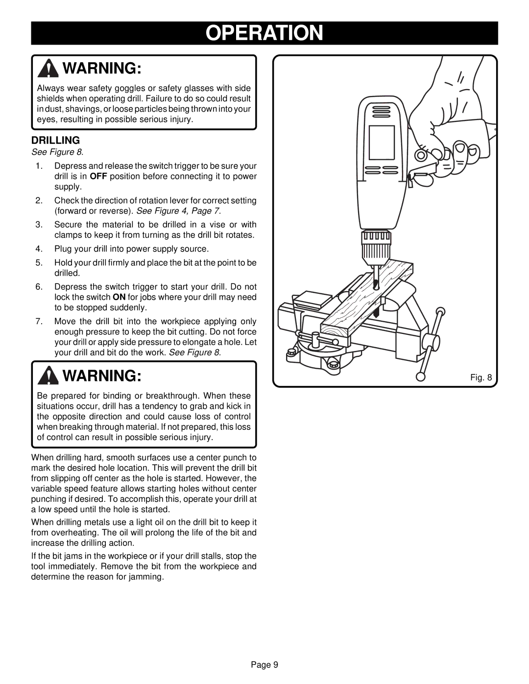 Ryobi D28VSR specifications Drilling 