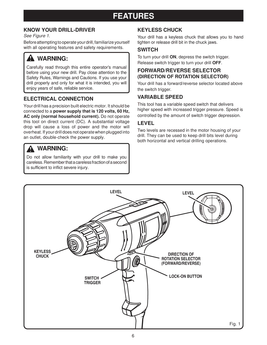 Ryobi D40 manual Features 