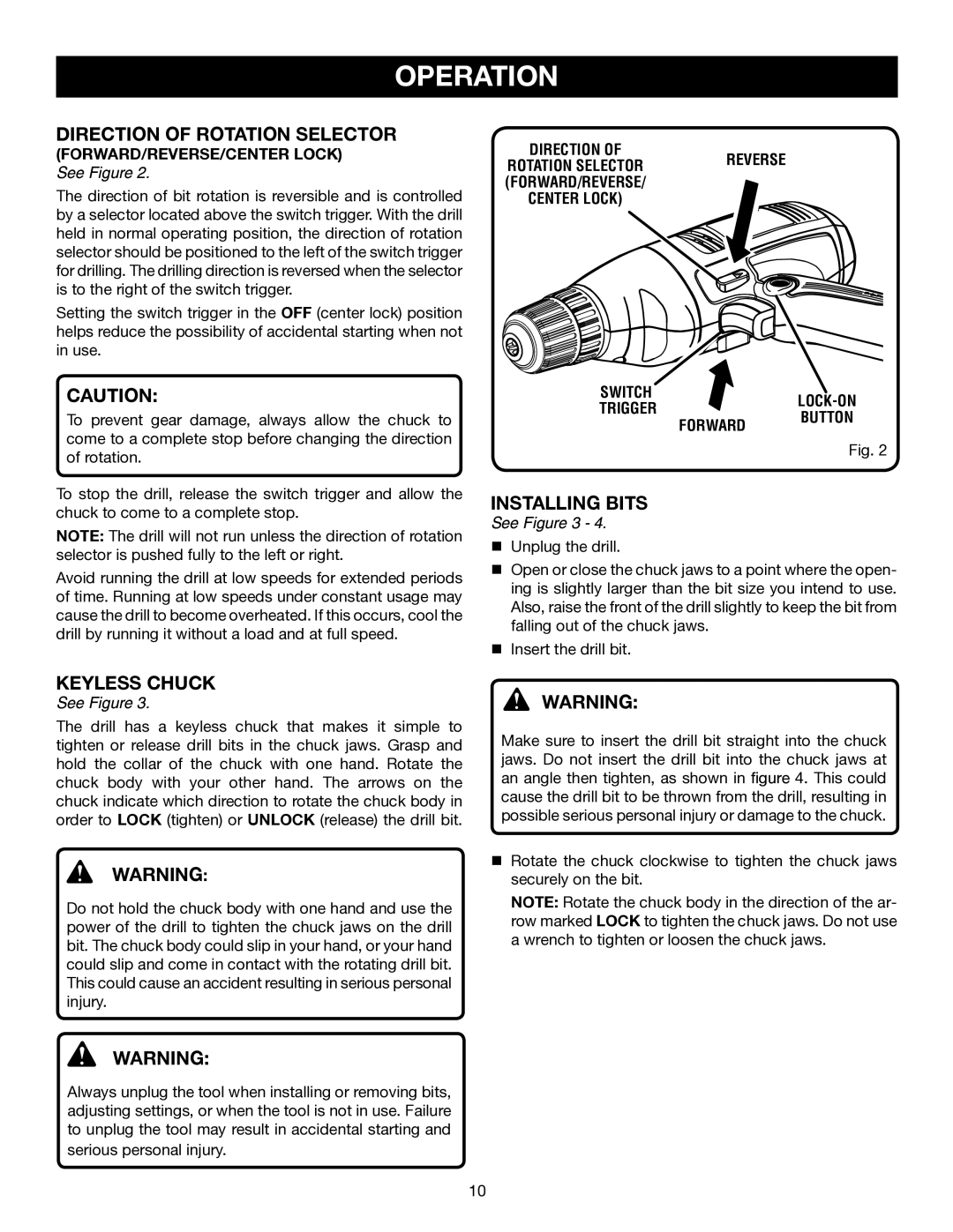 Ryobi D41 manual Installing Bits, See 